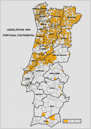 Freguesias onde o PPD/PSD foi o partido mais votado em 1999.